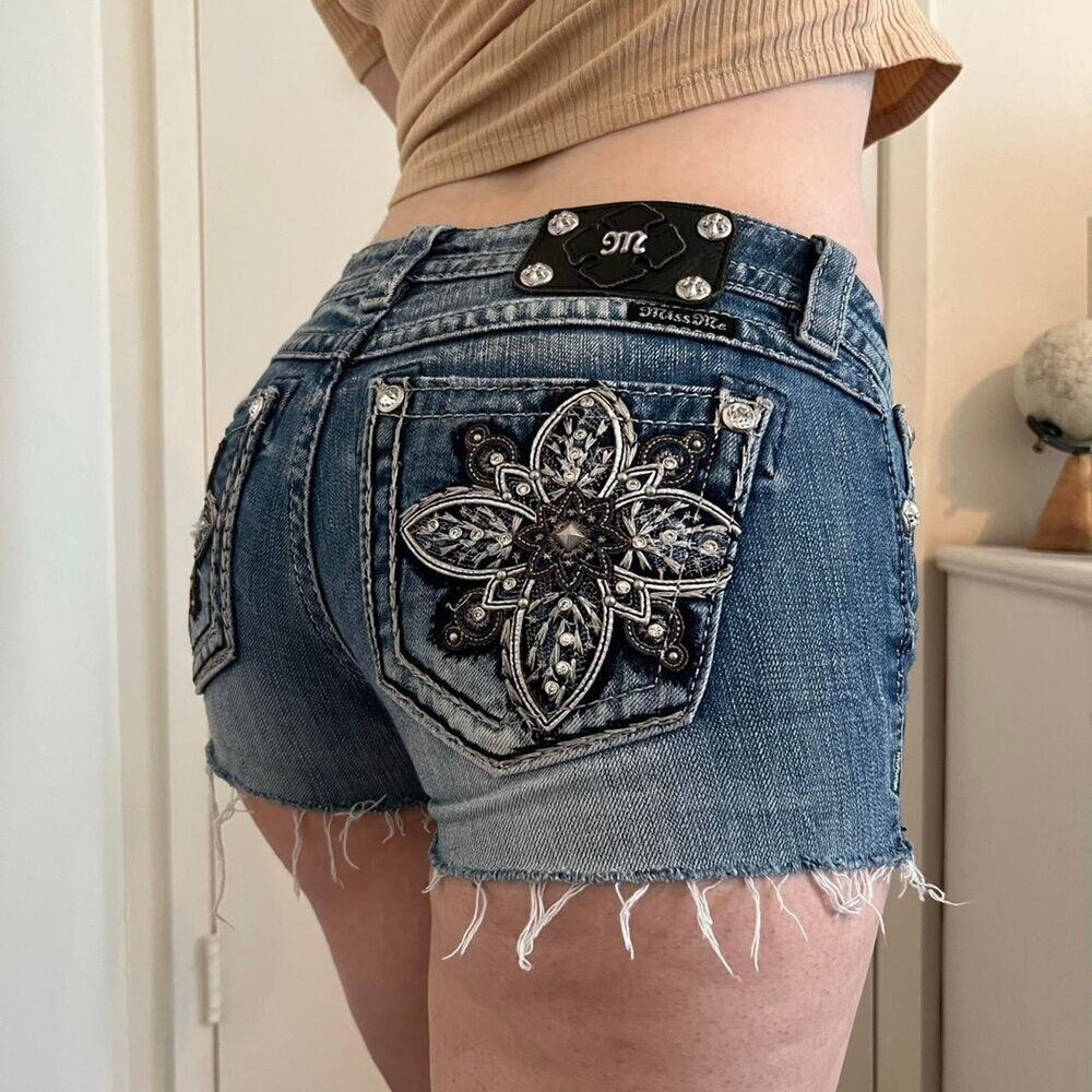 Miss Me Low Rise Rhinestone Shorts